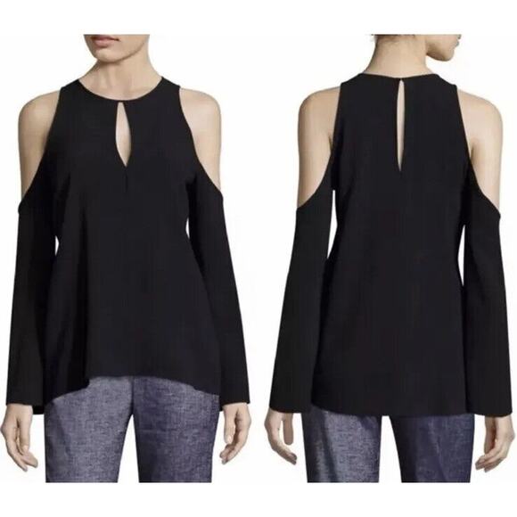 Theory Women’s Sarver Rosina Italian Crepe Cold-Shoulder Blouse Black Size M NWT - Picture 3 of 12